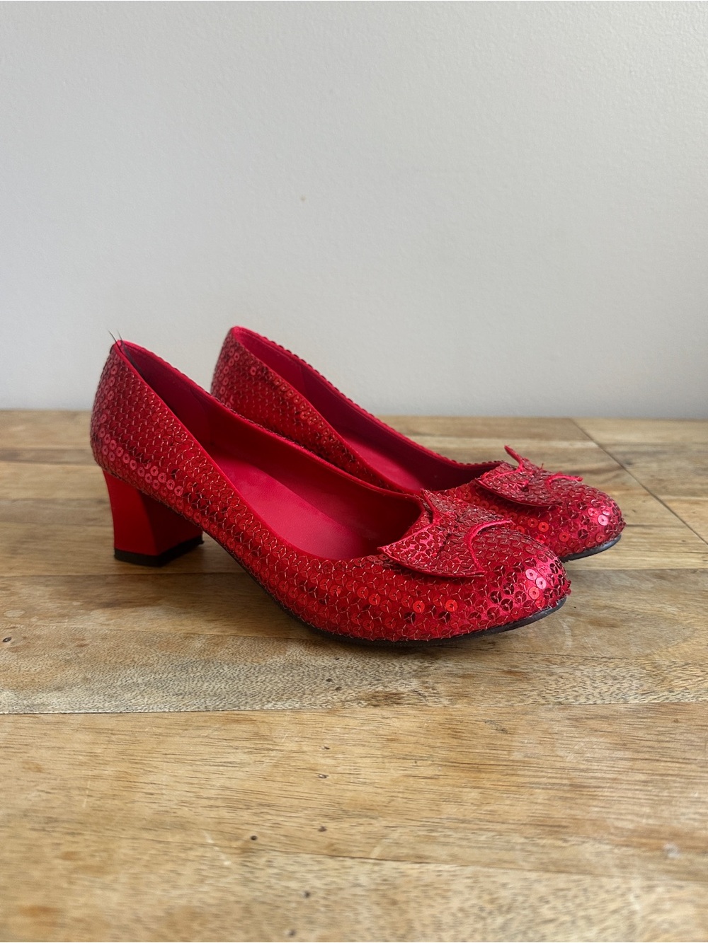 Red Sequin Low Heel Pumps Ruby Slippers - Dorothy's Shoes